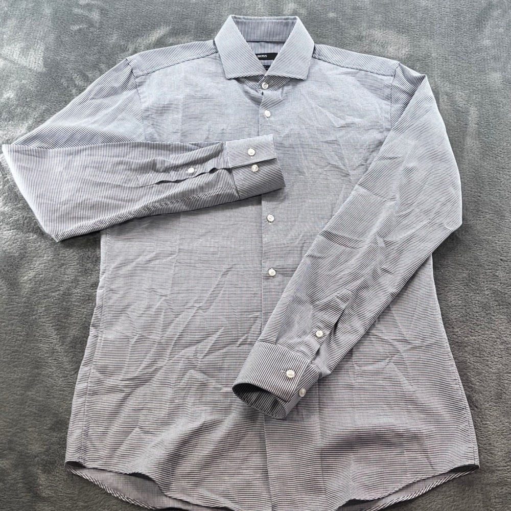 Hugo Boss Jason-A-05 Slim Fit Egyptian Cotton Dress Shirt Blue White 15 38